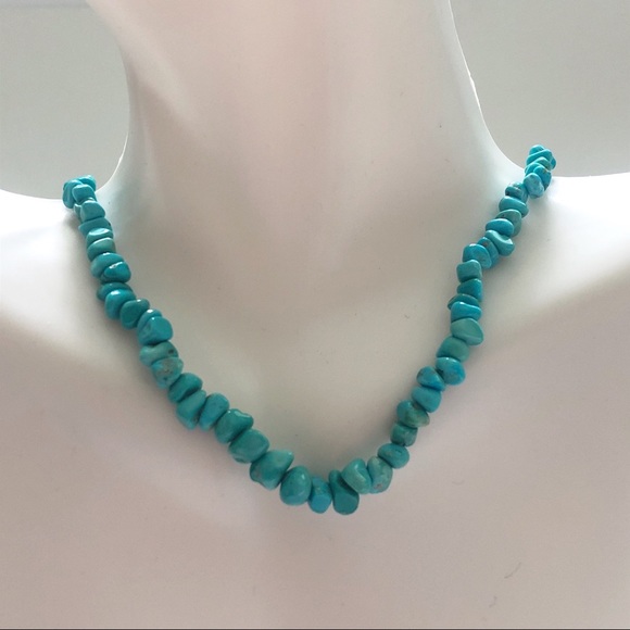 Southwestern Turquoise Nugget Sterling Silver Necklace - Picture 5 of 9